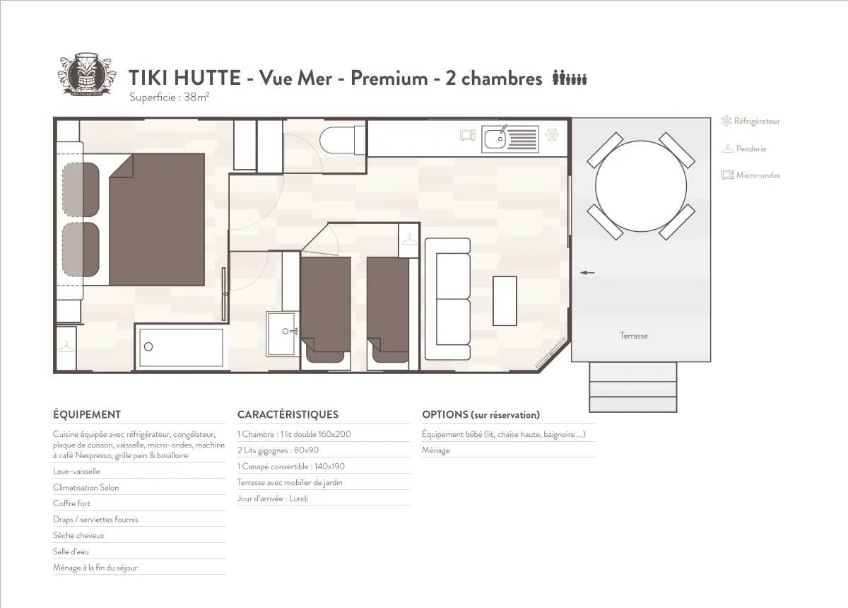 Plan Tiki Hutte - Premium - Seaview - 2 bedrooms