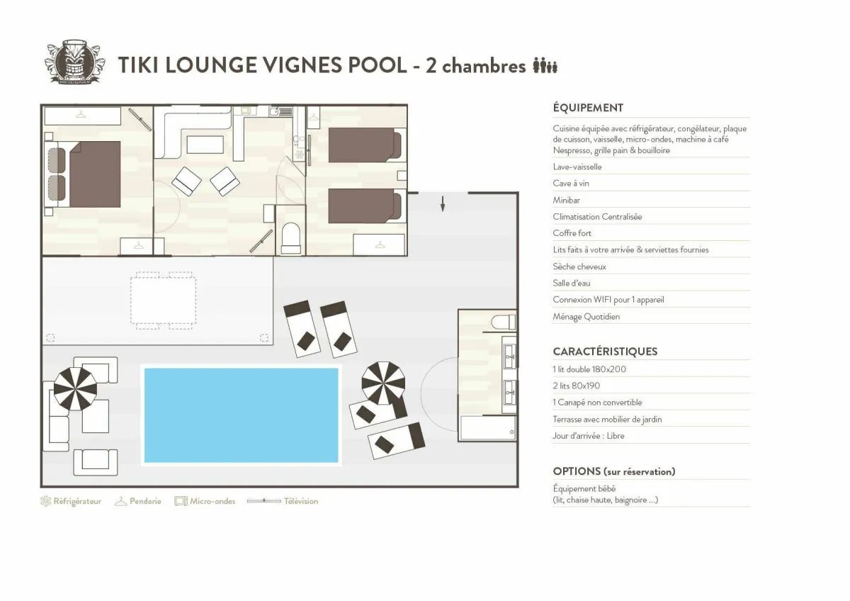 Map of our Tiki Lounge Vignes Pool 2 bedrooms