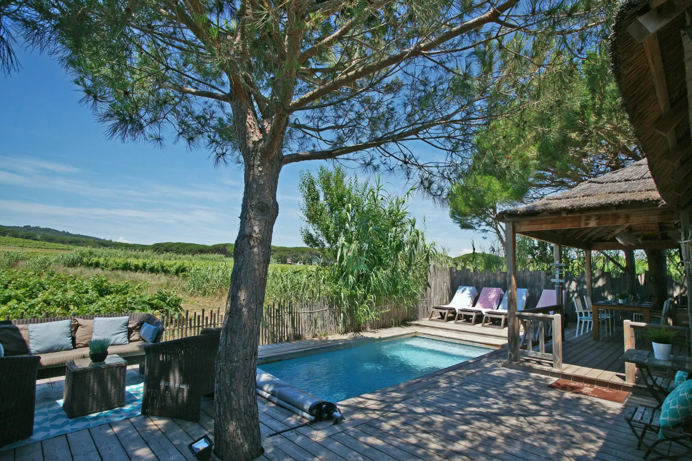 Terrace of our Tiki Lounge Garden Pool 2 bedrooms